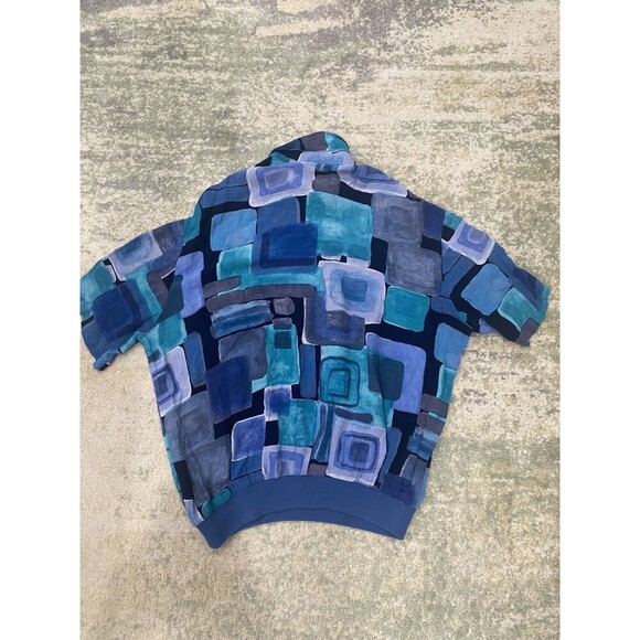 Alan Stuart Vintage Size XL Abstract Shirt Painting Blue Teal - Picture 5 of 6